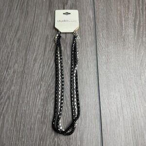 Studio by Dauplaise Black & Silver Multi Strand Mesh Statement Necklace New